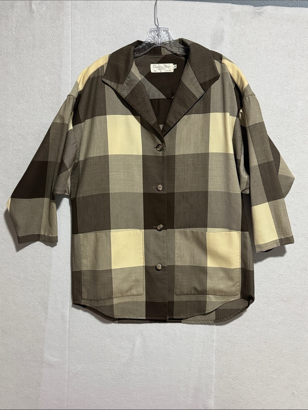Dior Vintage 80’s 100% Wool Fall  Brown and Cream Check Blazer